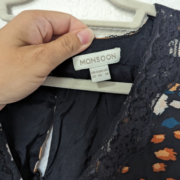 Monsoon Fia Feather Print Hanky Hem Dress Black Size 18 - Picture 6 of 9